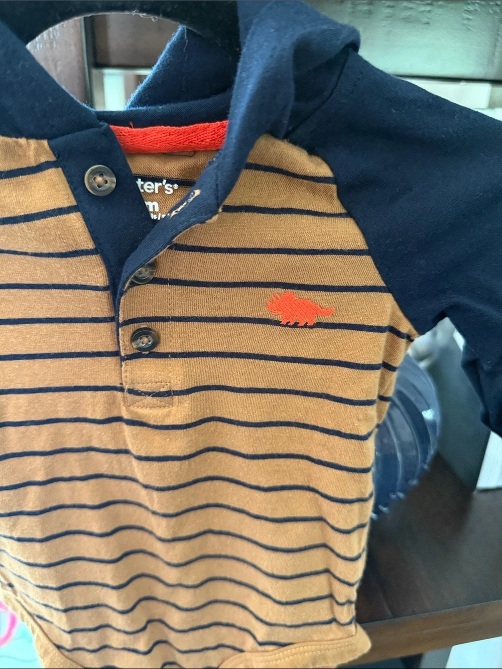 Carters dinosaur striped 9m hoodie bodysuit